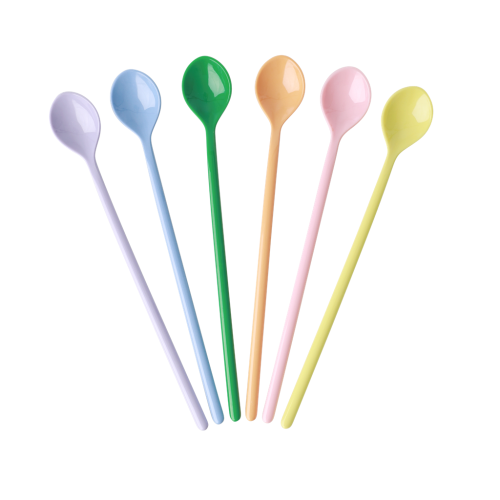 Set of 6 Long Handled Melamine Spoons Let's Summer Colours Rice DK